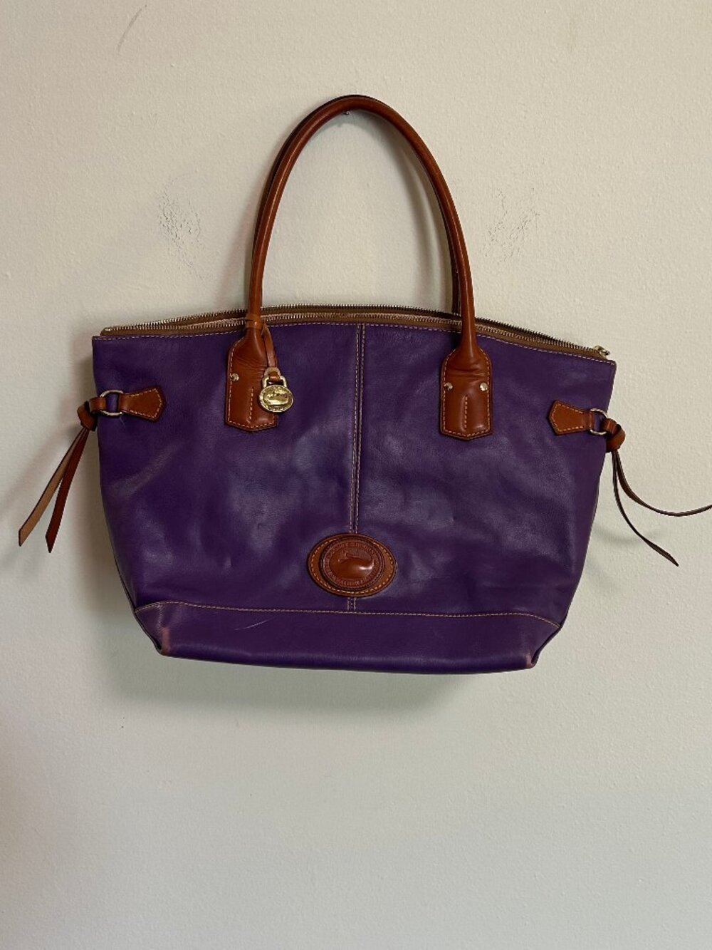 VTG 90s Dooney & Bourke All Weather Leather Fairfield Champosa Satchel Purple